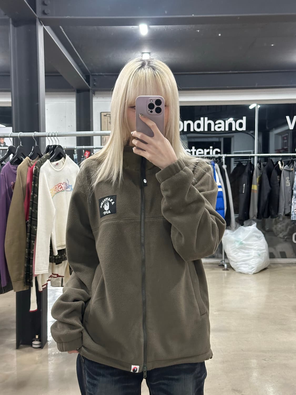 베이프 카키 플리스 집업 상품이미지2