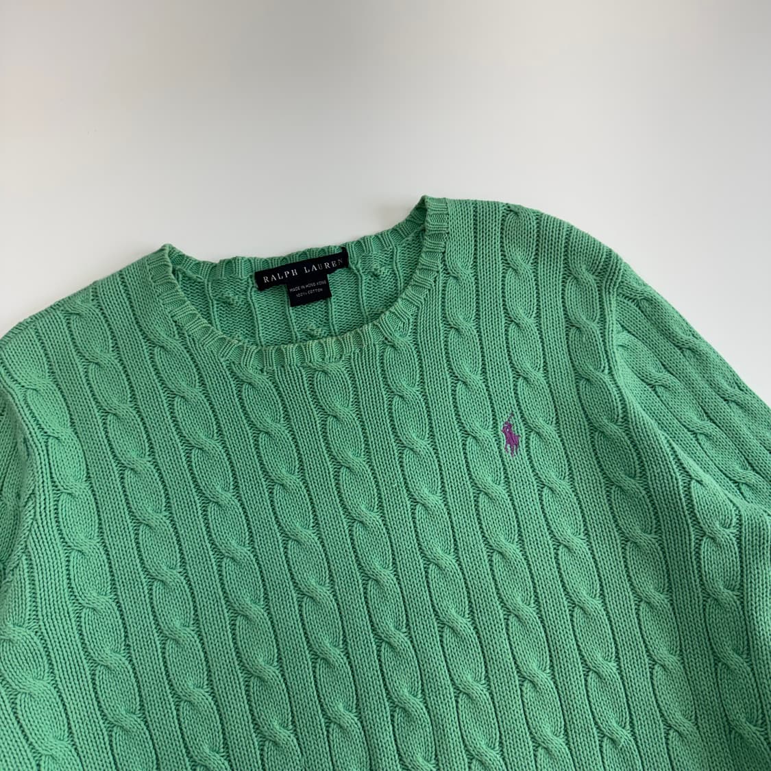 Polo 폴로 핑크포니 그린 케이블 니트 상품이미지4