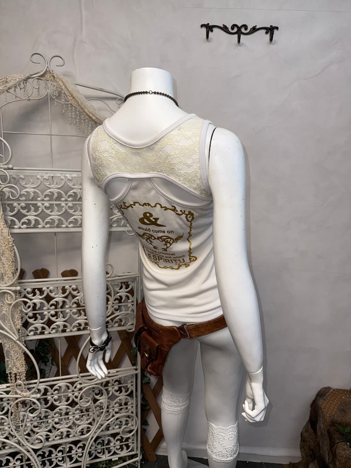 White oriental punk graphic lace 슬리브리스 상품이미지6