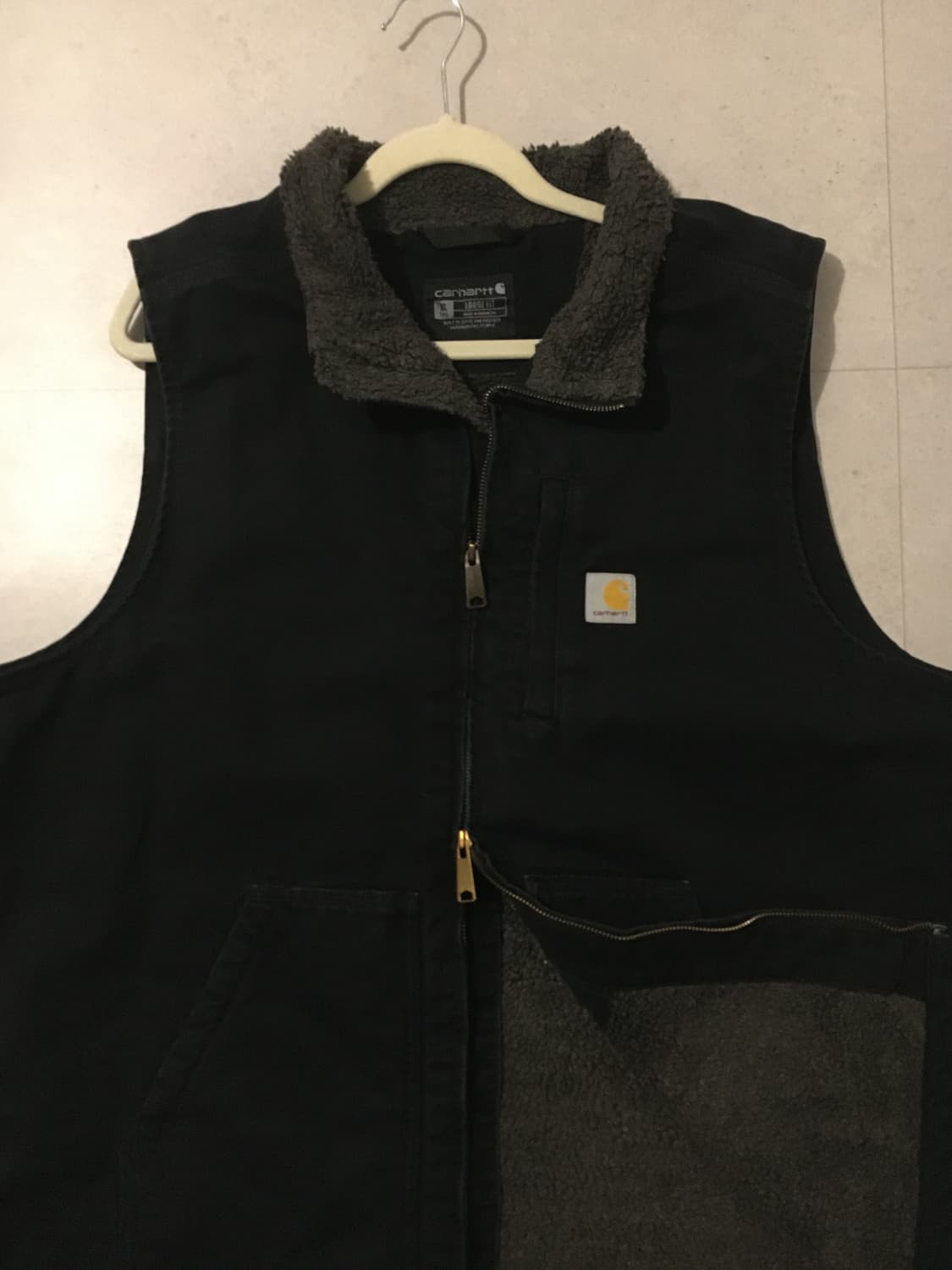 Carhartt-루즈 핏 워시트 덕 셰르파 안간 모크넥 조끼 블랙(XL) 상품이미지1