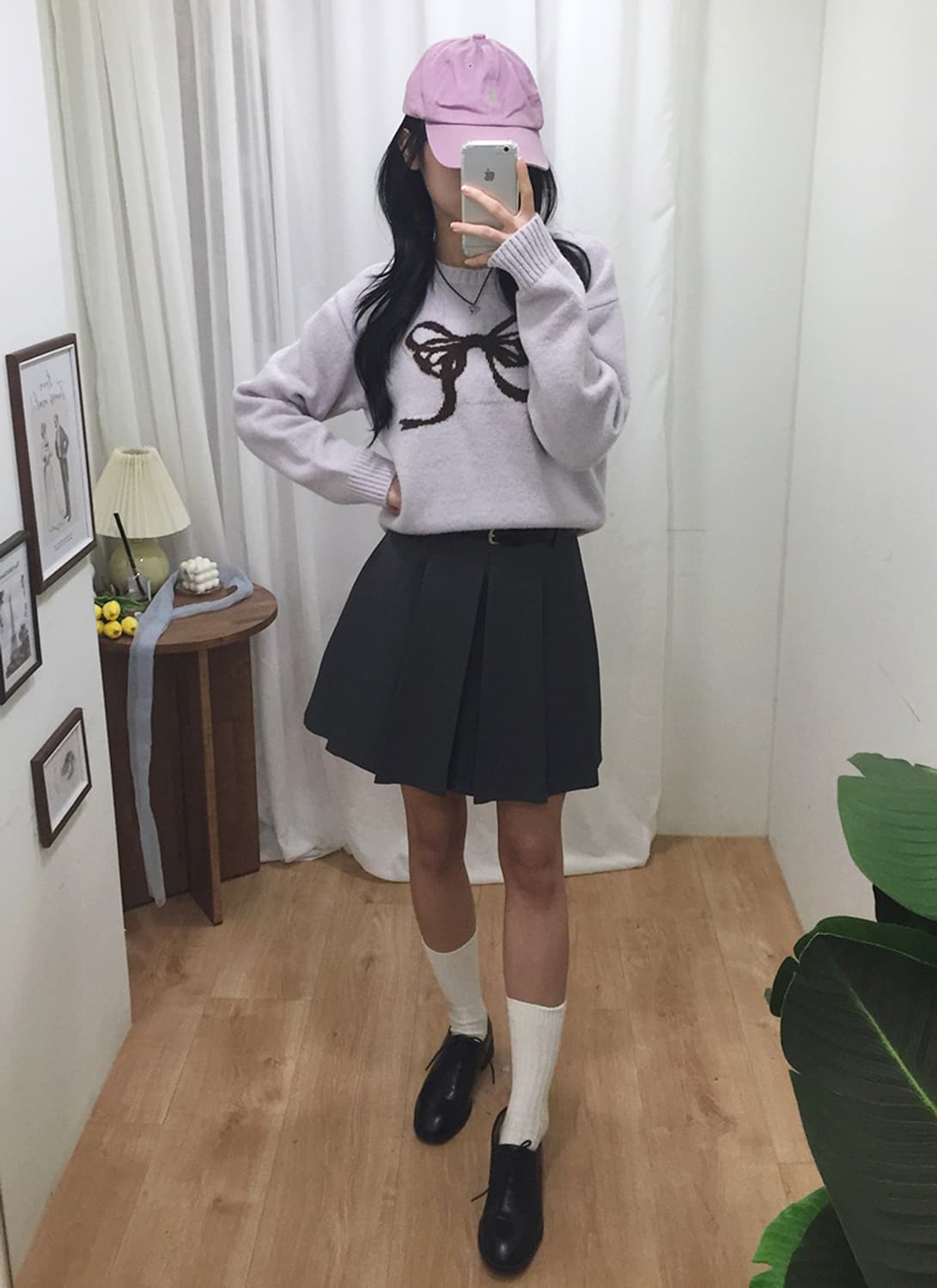 여성 빈티지 리본자수 크롭니트 100 상품이미지2