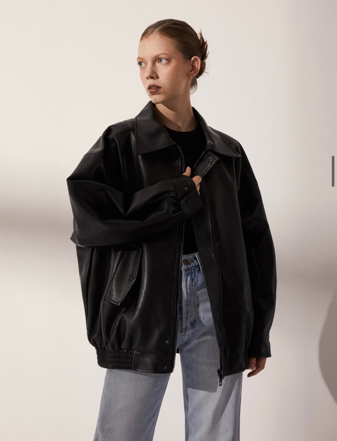 레이디볼륨 465-1 비건 레더 오버핏 자켓 상품이미지1