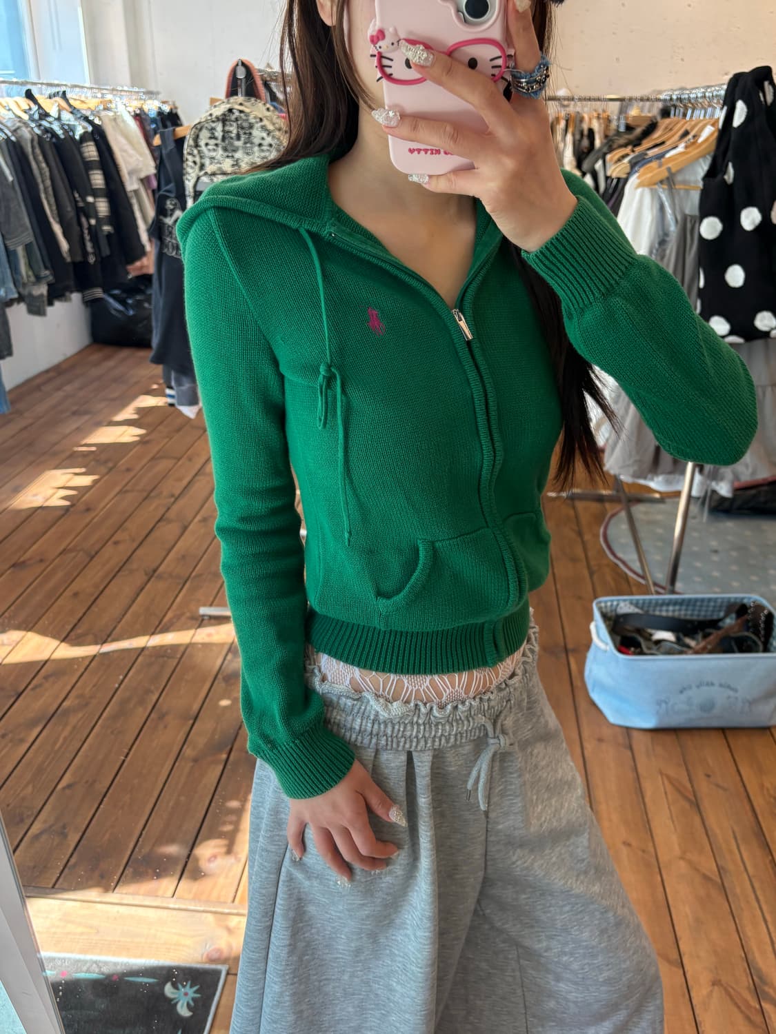폴로 그린 니트 후드집업 상품이미지2