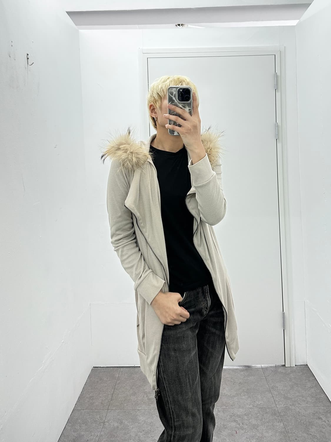 Asymmetric drape raccoon fur cardigan 상품이미지3