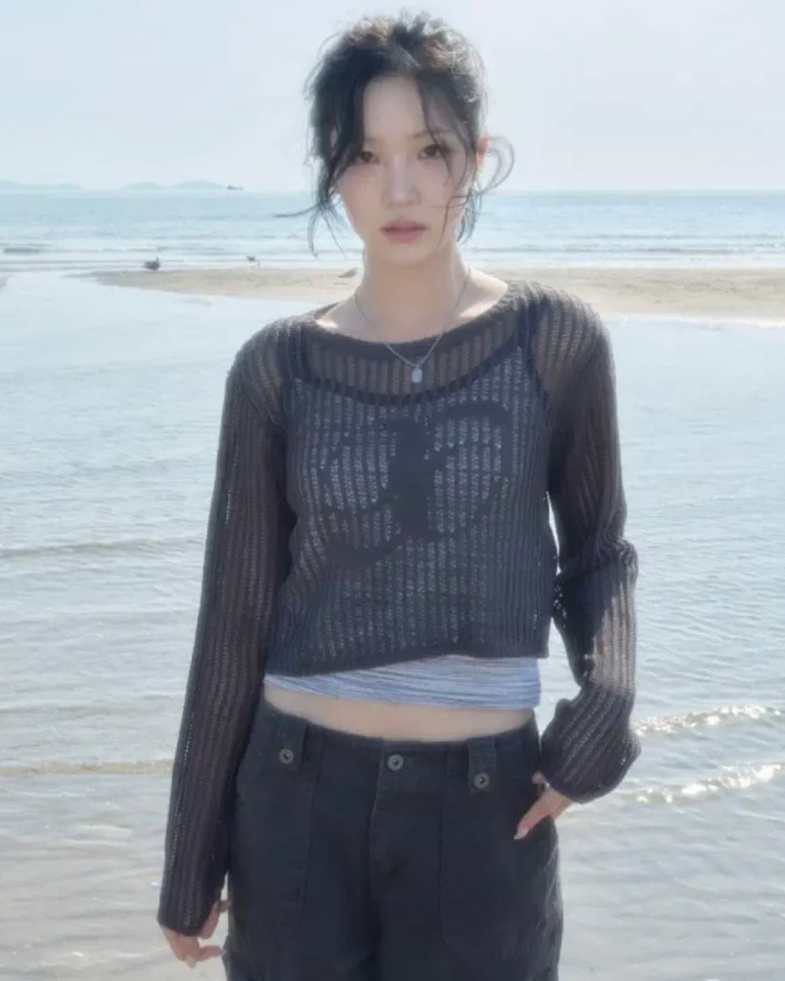 애즈온 NETTING KNIT 차콜 상품이미지1