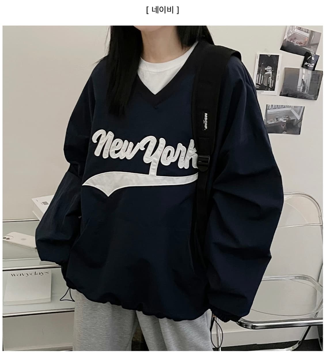 꼬맹 뉴욕패치 브이넥 나일론 바람막이 맨투맨 상품이미지1