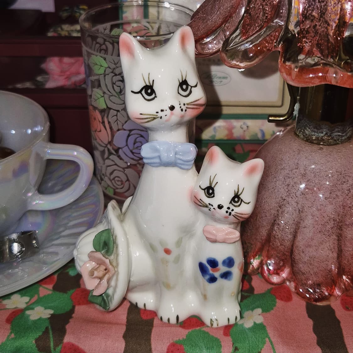 70s 앤틱 핸드메이드 고양이 꽃포지 피겨린 상품이미지6