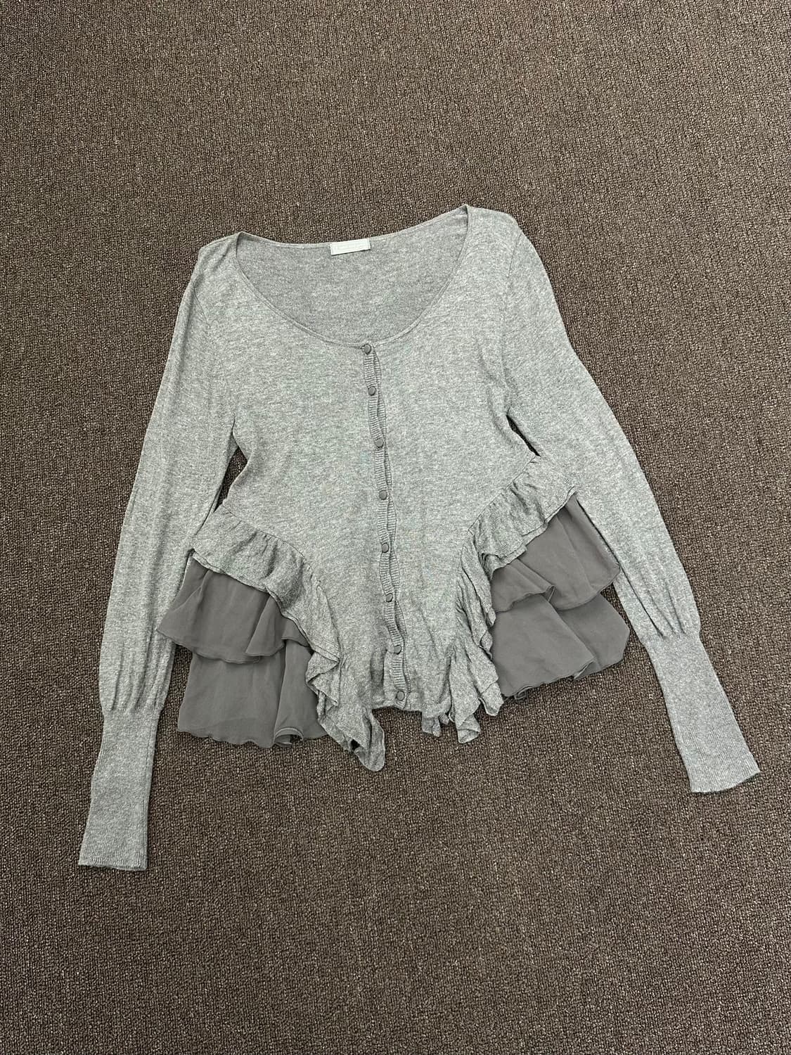 OS)Japanese vintage 여성 프릴 디테일 그레이 가디건 상품이미지2