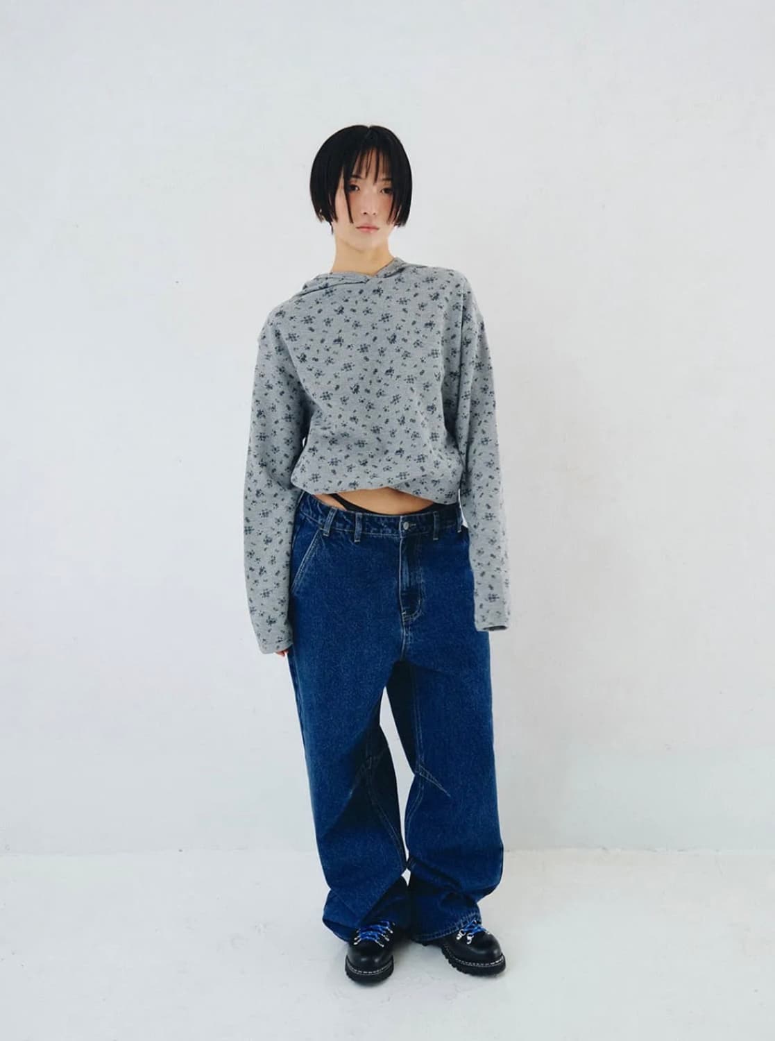 플리즈프로젝트 Waffle Hood, Floral Gray 상품이미지1