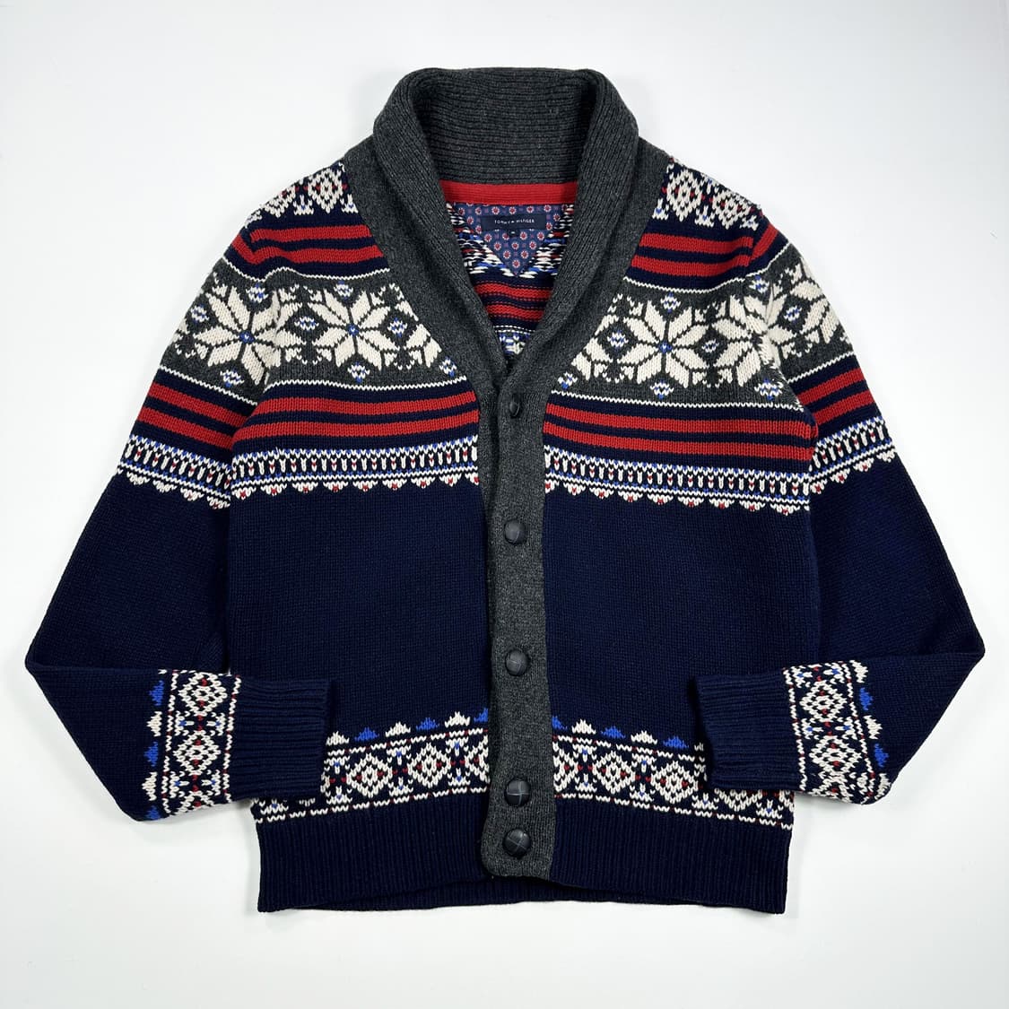 타미힐피거 클래식 노르딕패턴 숄카라 니트 가디건 XL 상품이미지1