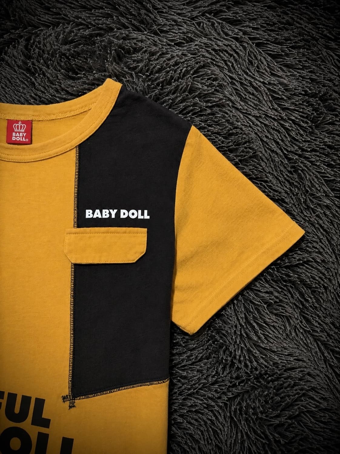 BABY DOLL 크라운 프린팅 페이크 포켓 오렌지 반팔 티셔츠 상품이미지6