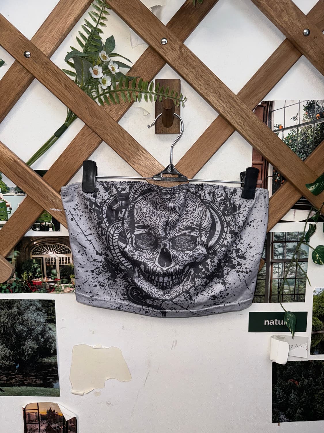 Gray vintage skull crop tube top 상품이미지3