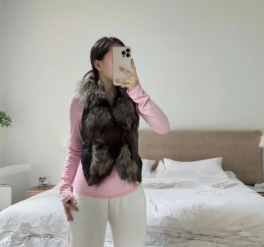 빈티지 은여우털 양가죽 조끼 베스트 상품이미지4