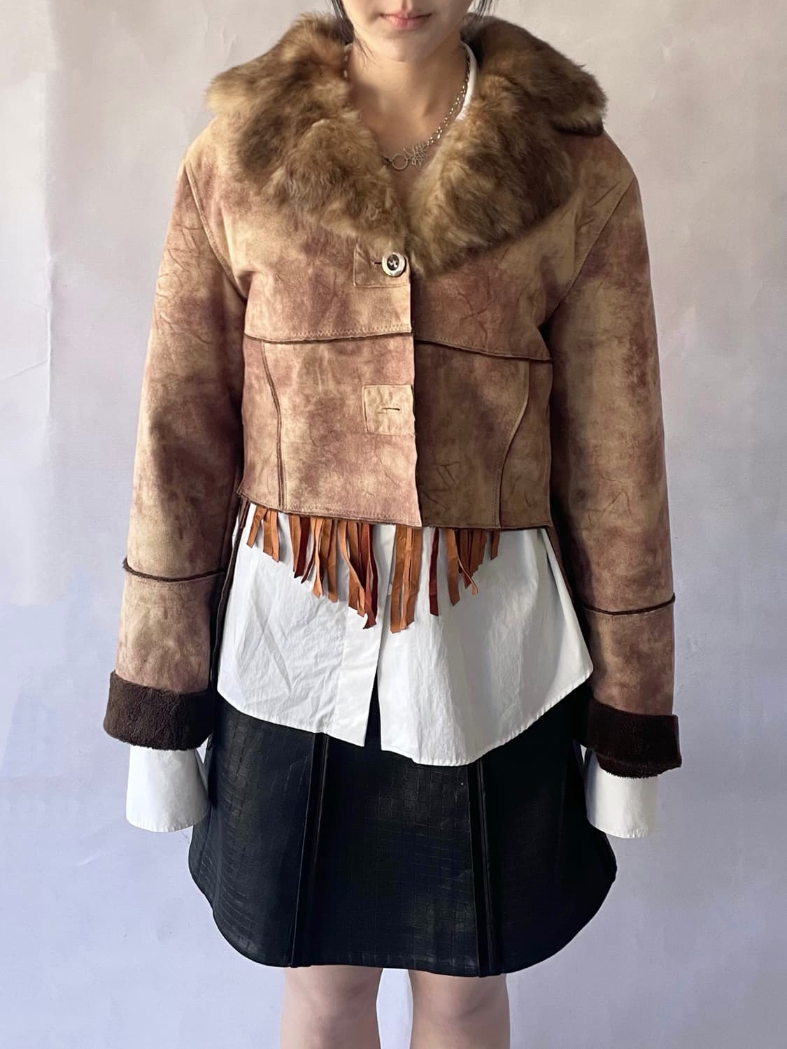 Distressed shearling crop jacket 상품이미지2