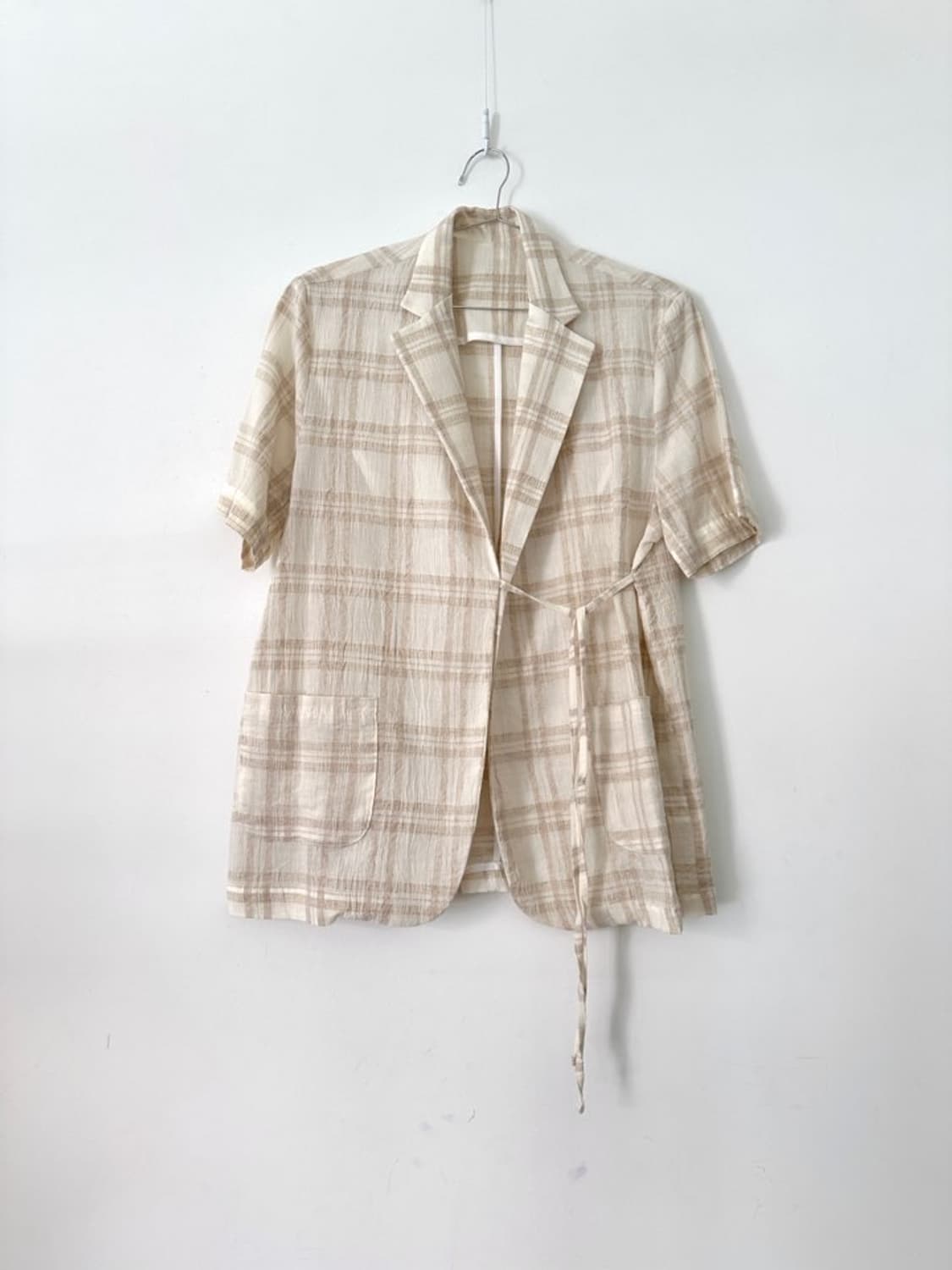 Check wrap blouse jacket / beige 상품이미지1