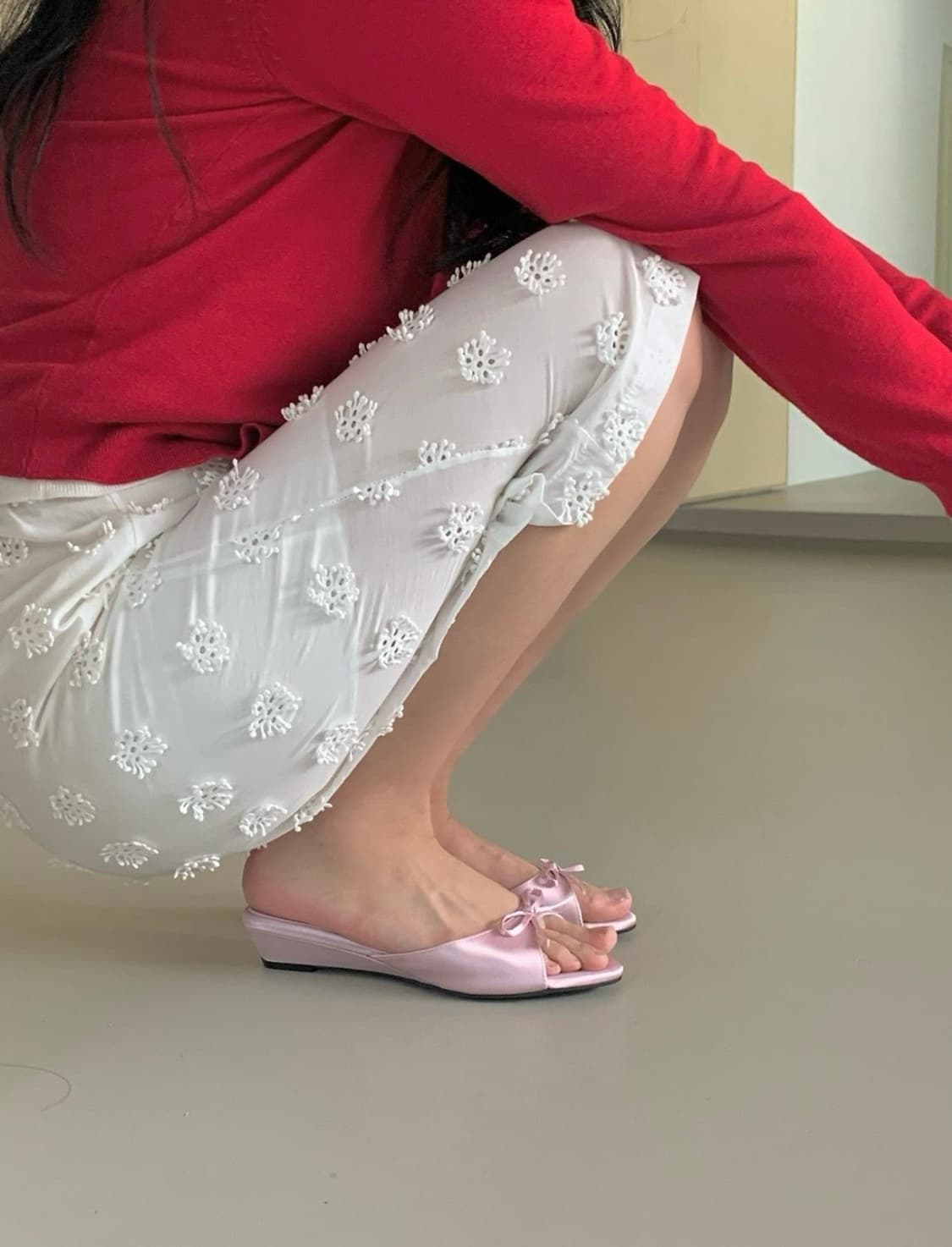 새틴 웨지 리본 뮬 슬리퍼 3cm (4color) 상품이미지3