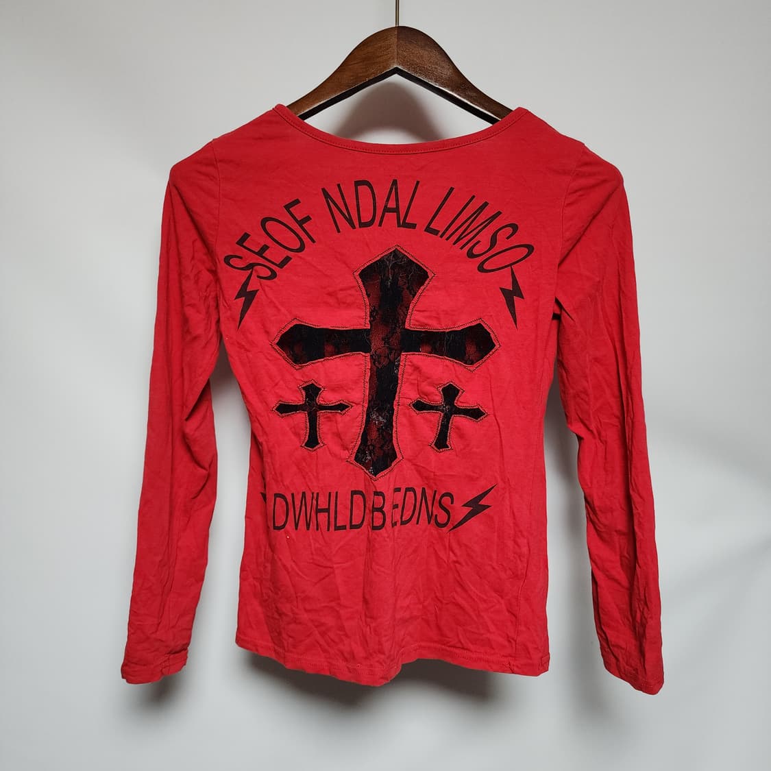 Vintage 락시크 시스루 가죽 크로스 레드 롱슬리브 상품이미지3