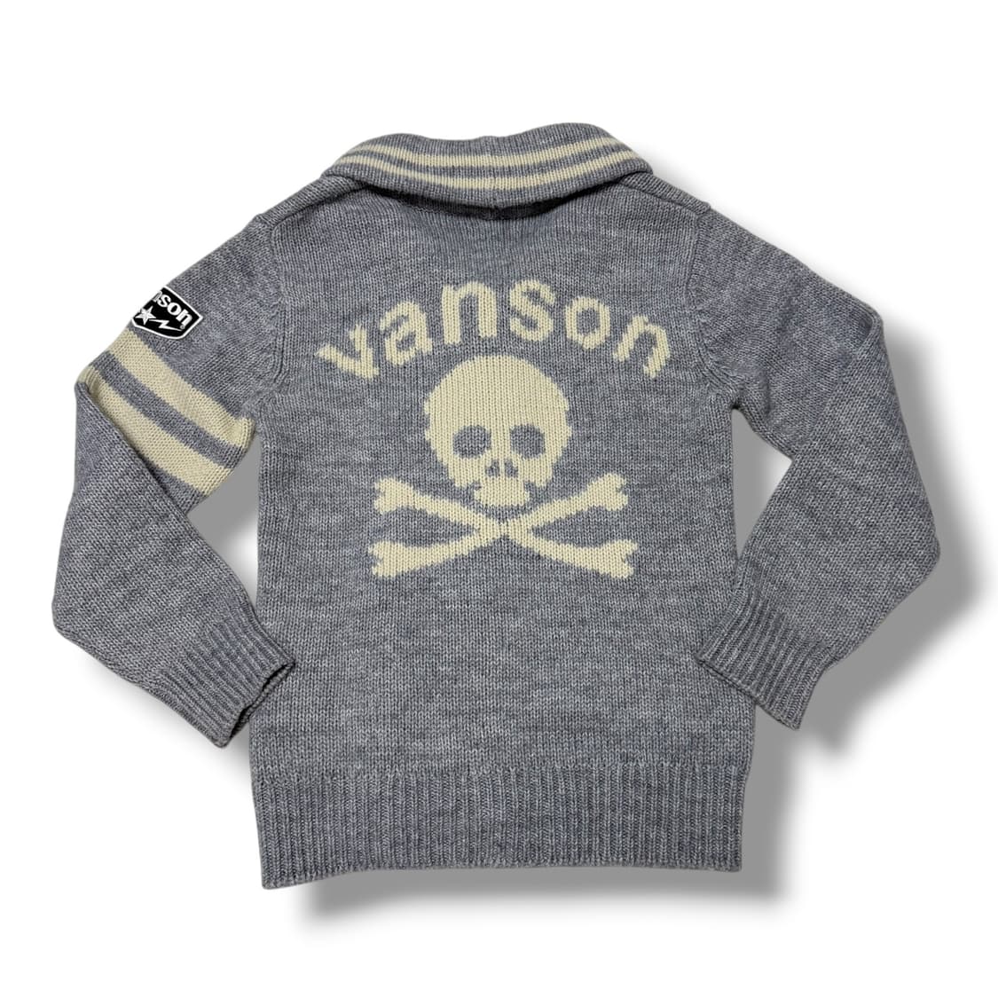 밴슨 레더 스컬 숄카라 니트 가디건 코위찬 그레이 상품이미지2