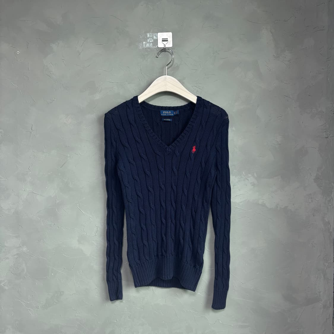 폴로 랄프로렌 피마코튼 꽈배기 브이넥 니트 네이비 상품이미지1