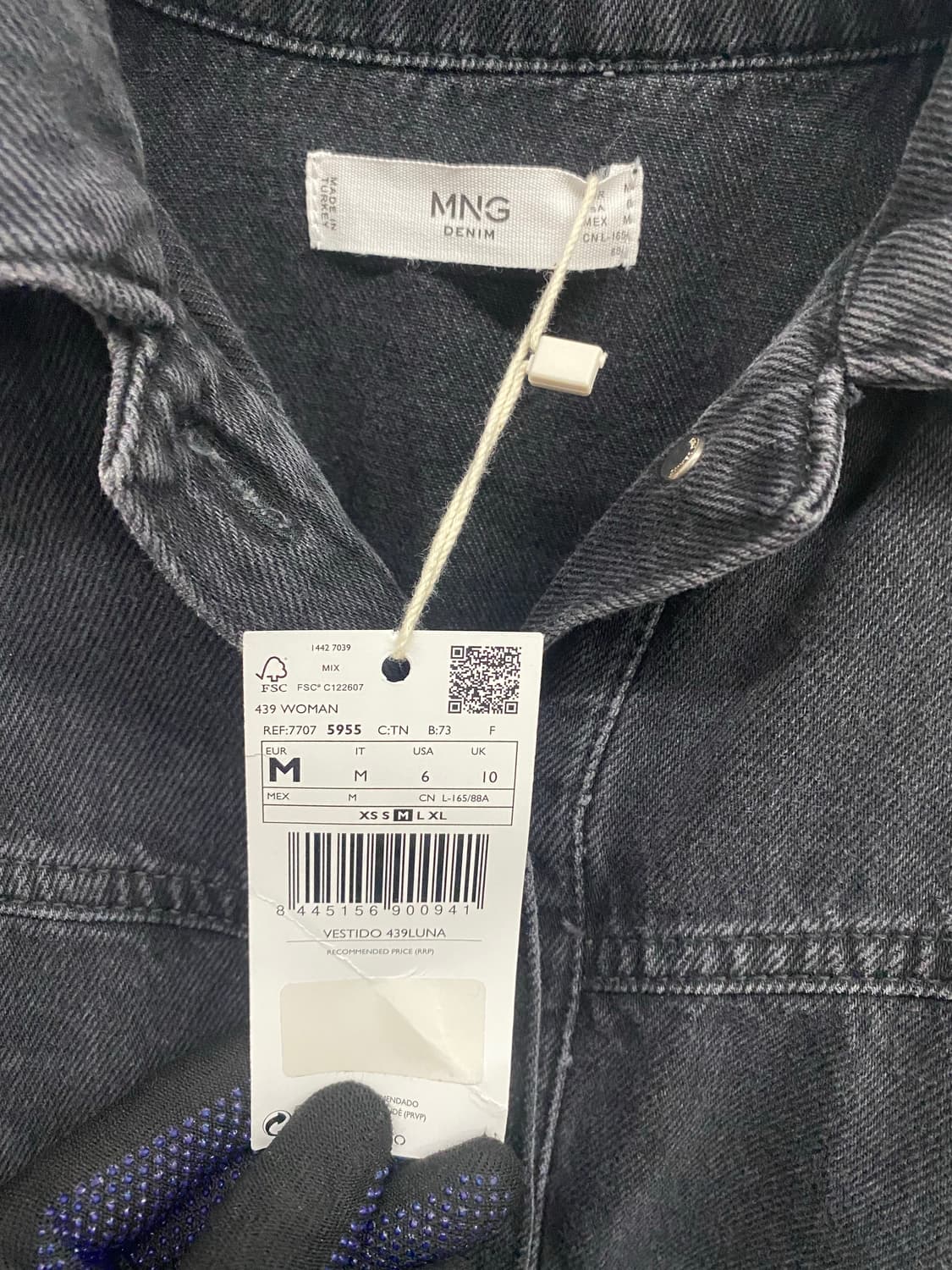 [택달린새제품] 망고MNG 데님 셔츠 원피스 블랙 M 상품이미지3