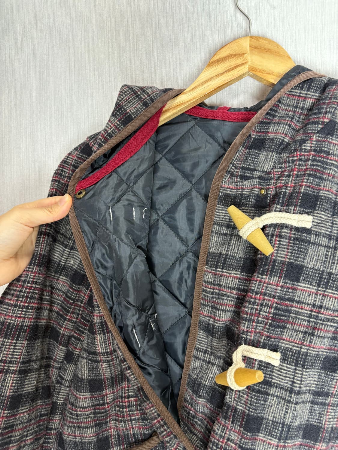 체크 후드 더플 코트 상품이미지7