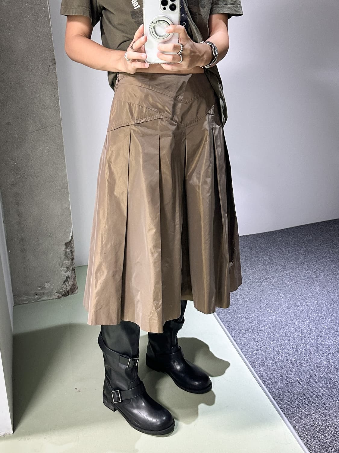 silky gold brown pleats skirt 상품이미지2