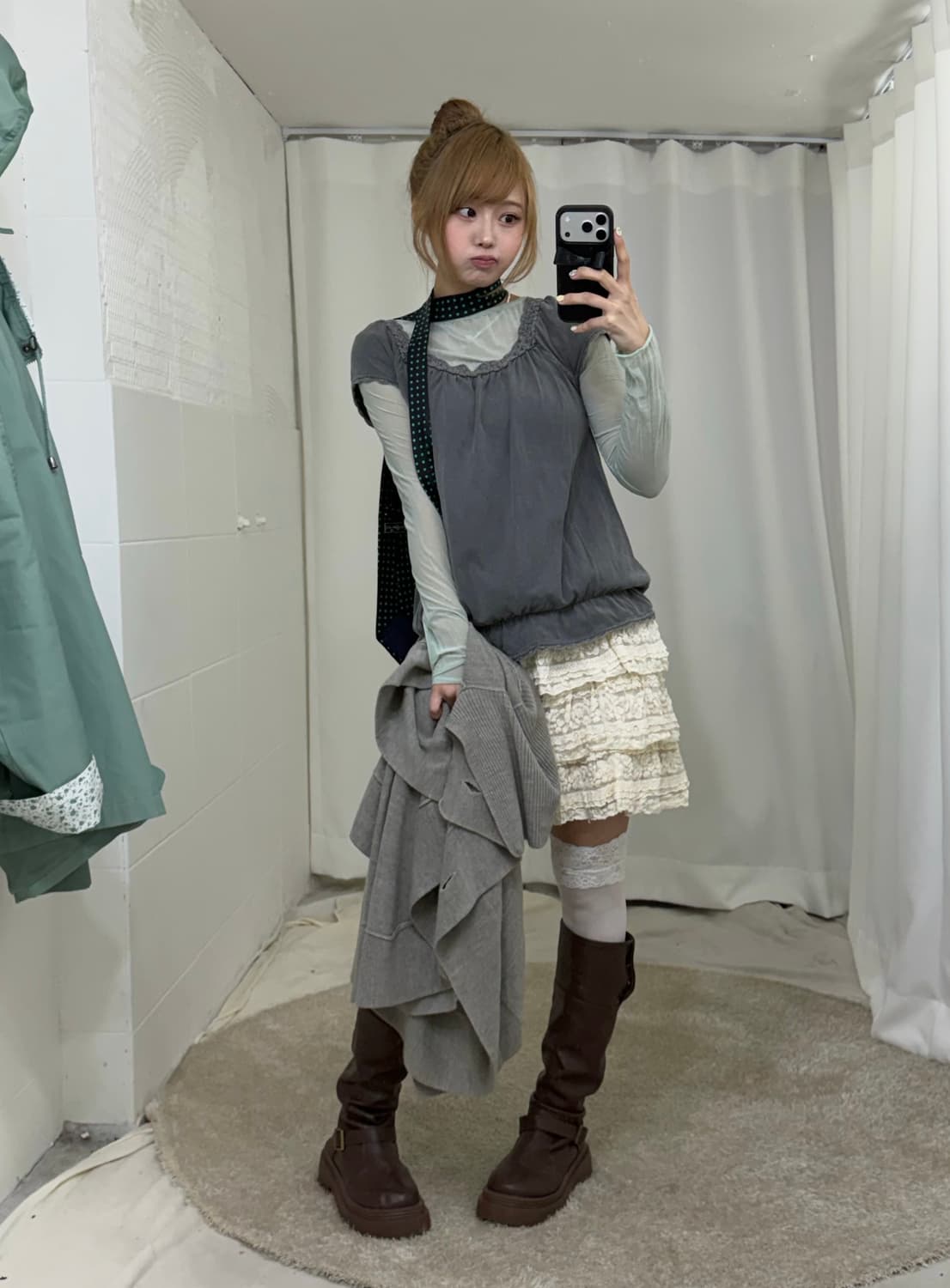 민트 자켓 하구미 모리 케이프 레이스 코디세트 상품이미지4