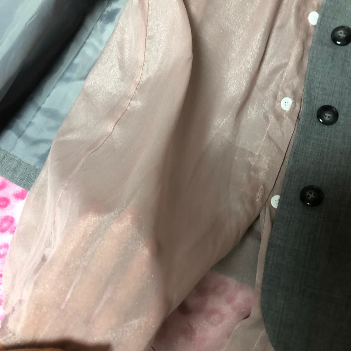 빈티지 프레피룩 시스루 핑크 셔츠 + 그레이 자켓 블레이저 아우터 상품이미지3