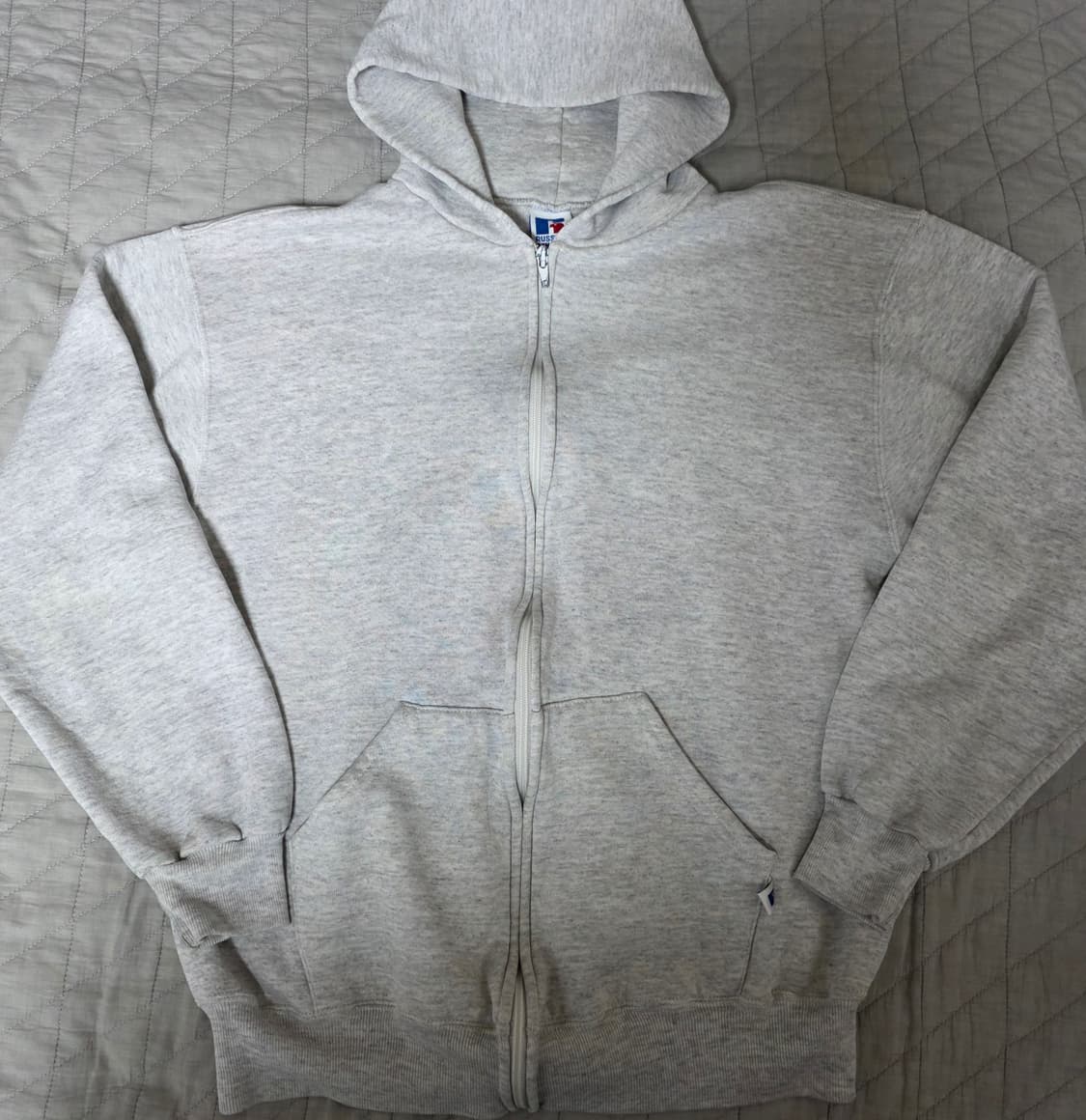 [L] 90s USA 러셀 애슬레틱 후드집업 라이트 그레이 ver.크롭 상품이미지1