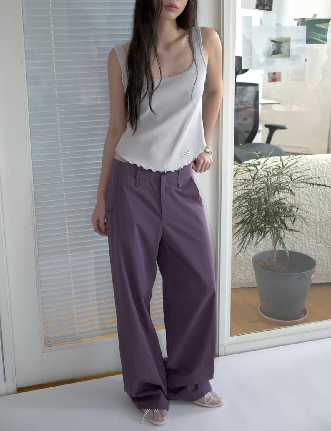 오버듀플레어 color wide pants_berry perry M(2) 상품이미지1