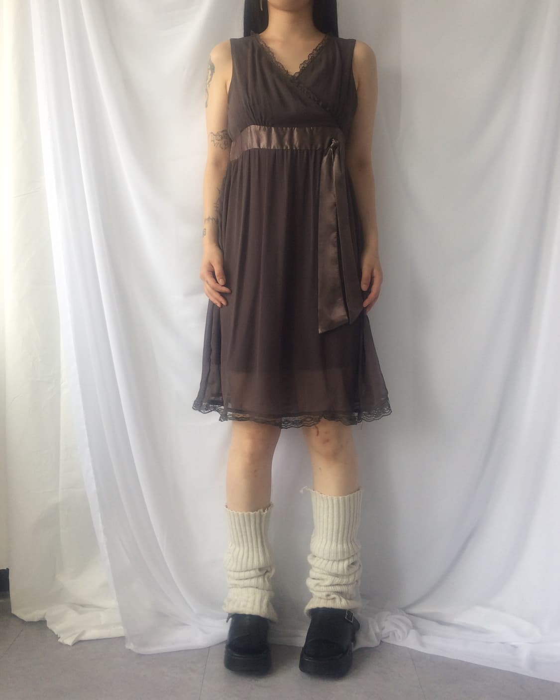 Frill trimming tied sleeveless onepieceF 상품이미지1