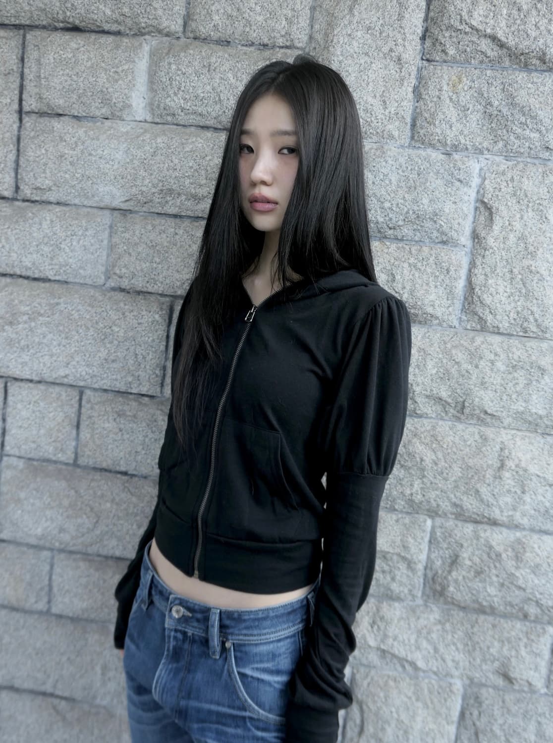 디에이디 퍼프 후드 집업 블랙 상품이미지1