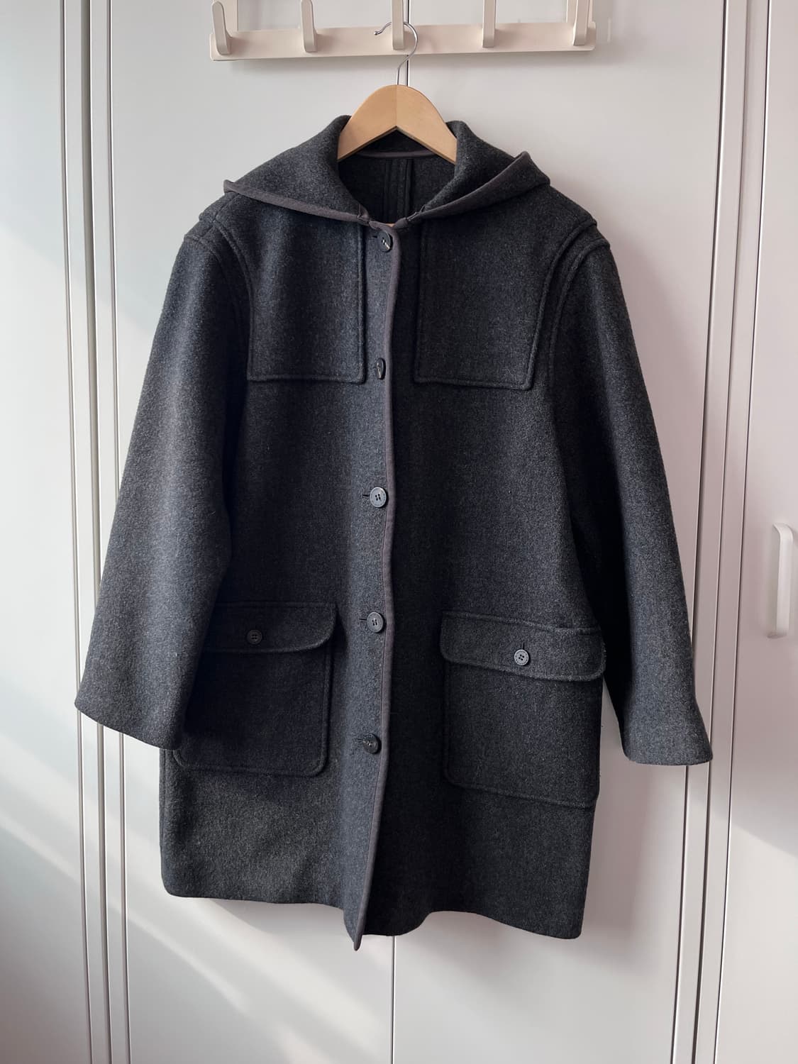 Mademoiselle non non 그레이 후드 울 버튼 롱코트 상품이미지4