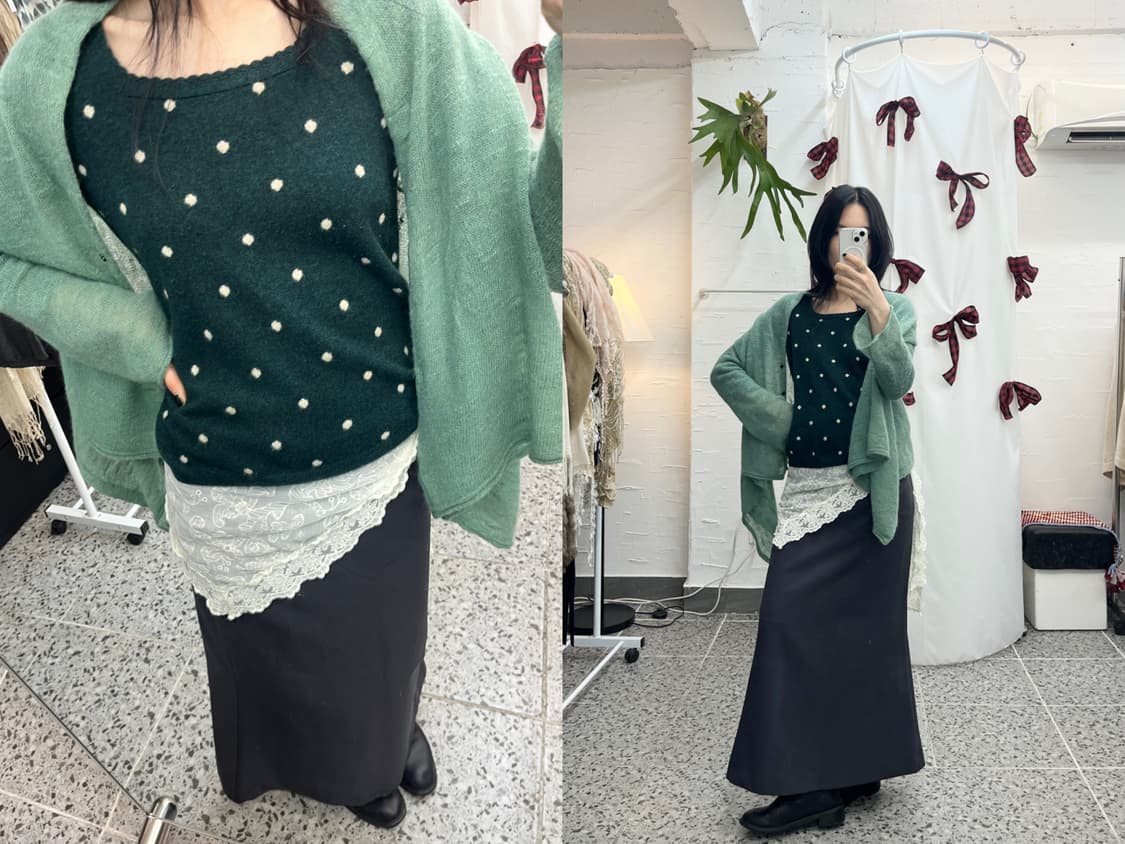 Little dot deep green knit 상품이미지3