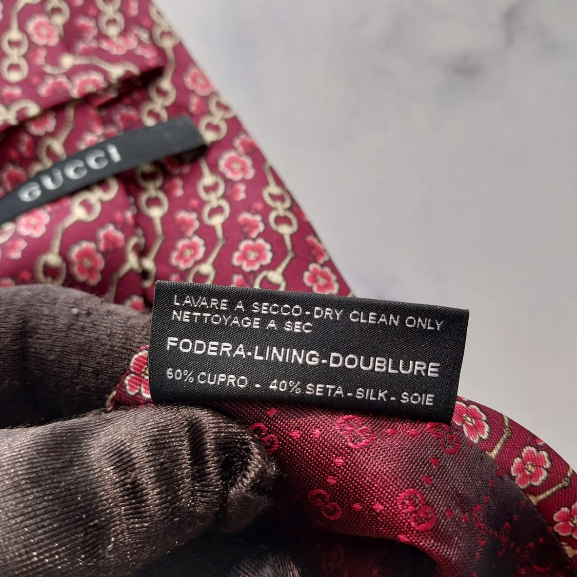 구찌 실크 와인 홀스빗&플라워 패턴 넥타이 8.4cm A+등급 K1823 상품이미지10