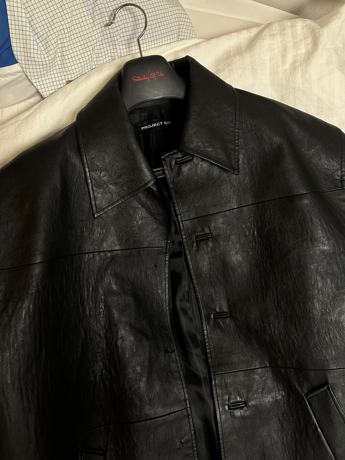 (마지막)프로젝트지알 project gr 그레일즈  에코 레더 샘플 코트 상품이미지4
