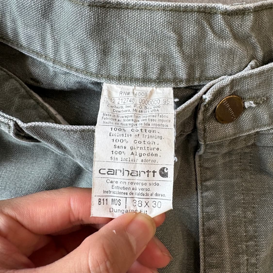 칼하트 오리지널 모스 그린 카펜터 팬츠 바지 상품이미지9