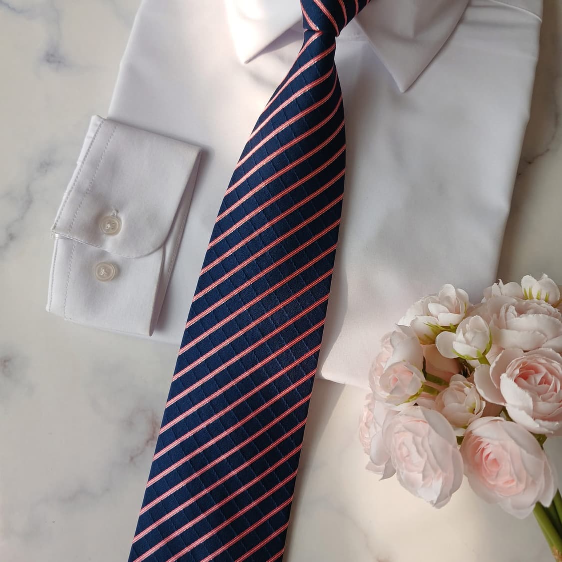 아쿠아스큐텀 네이비 스트라이프 넥타이 9.6cm A+등급 A19743 상품이미지5