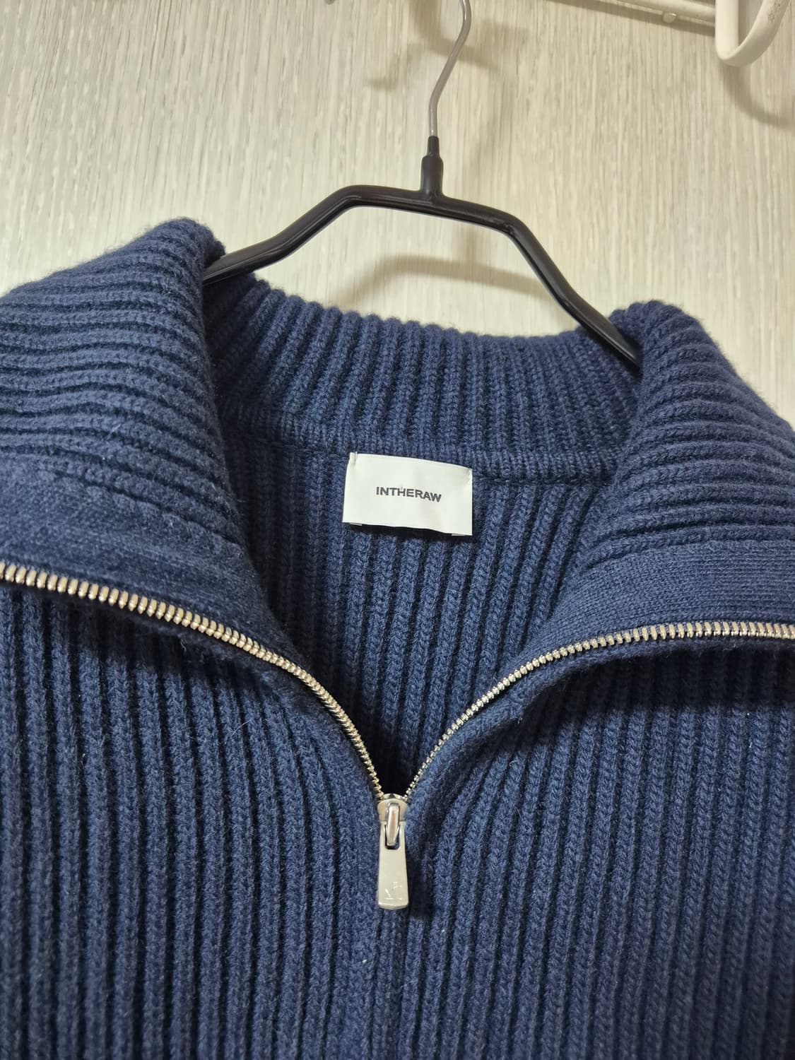 인더로우 풀집업 니트 카라집업가디건 3 네이비 상품이미지3