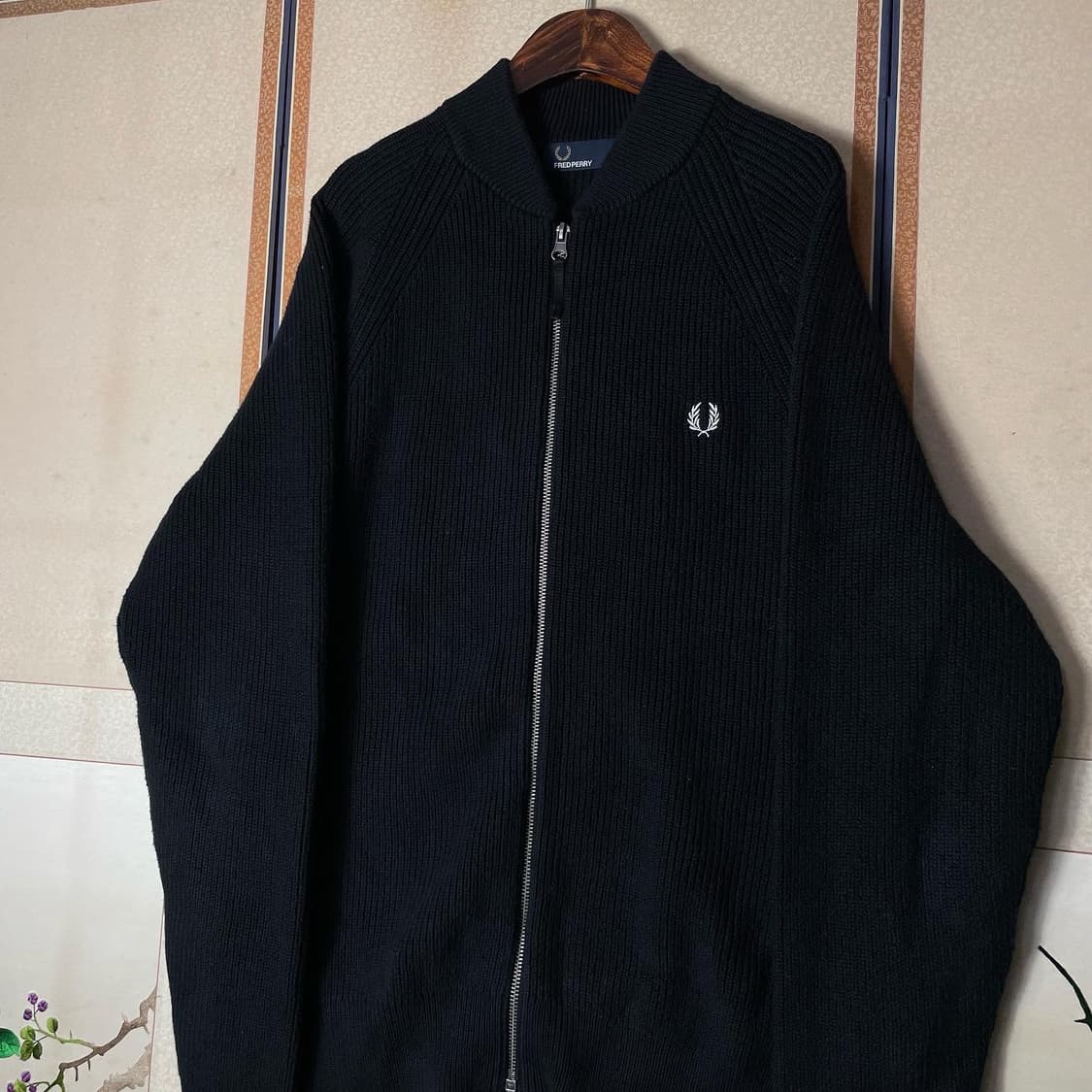 프레드페리 화이트로고 골지 니트집업 상품이미지2