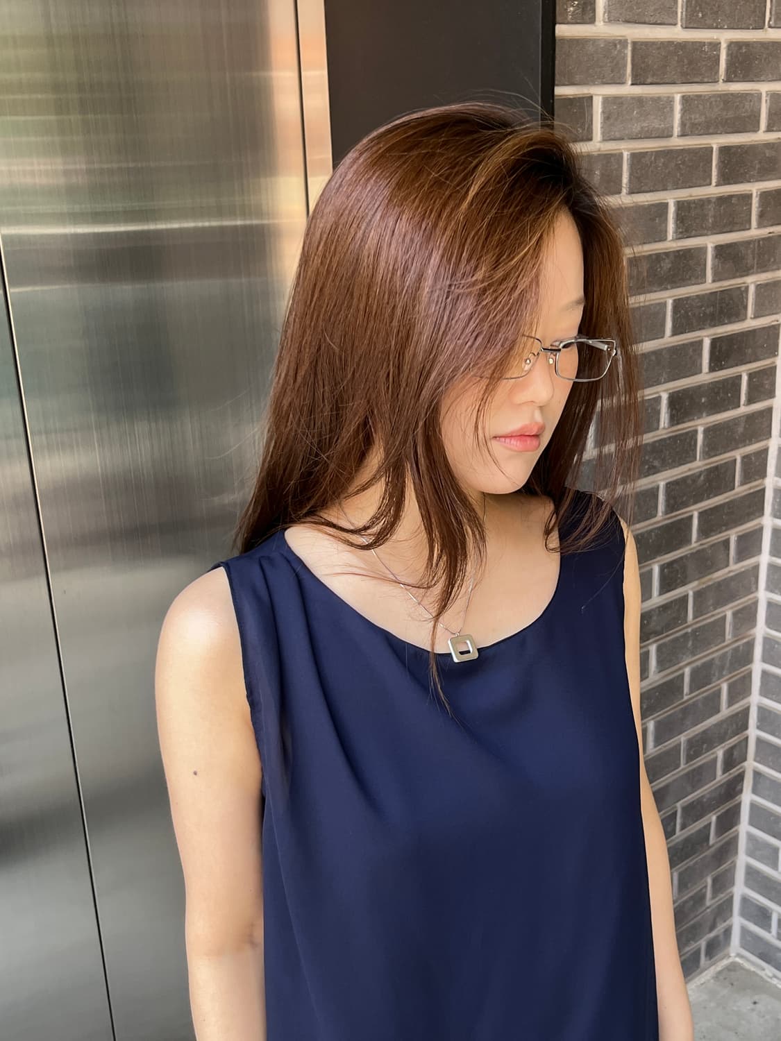 레이어드 쉬폰 원피스 네이비 상품이미지6