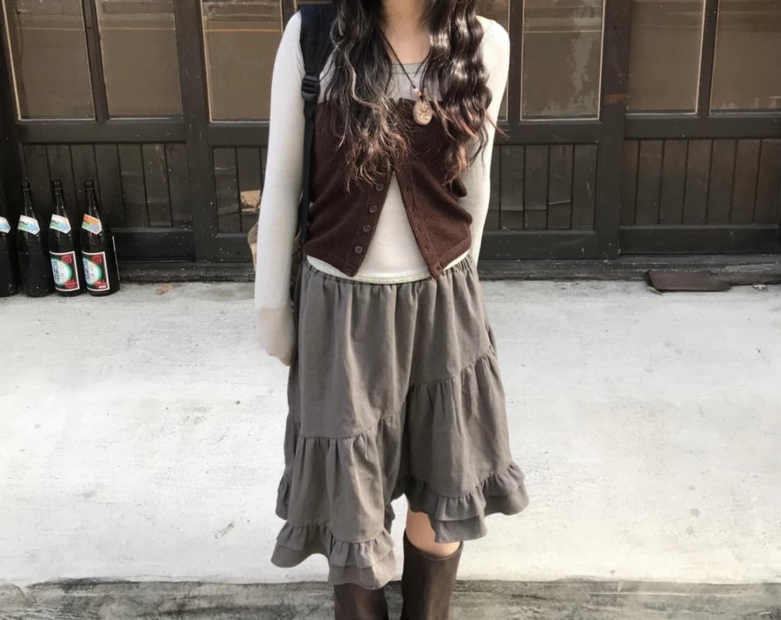 시즐 seezul 고더 프릴 스커트 브라운 상품이미지1