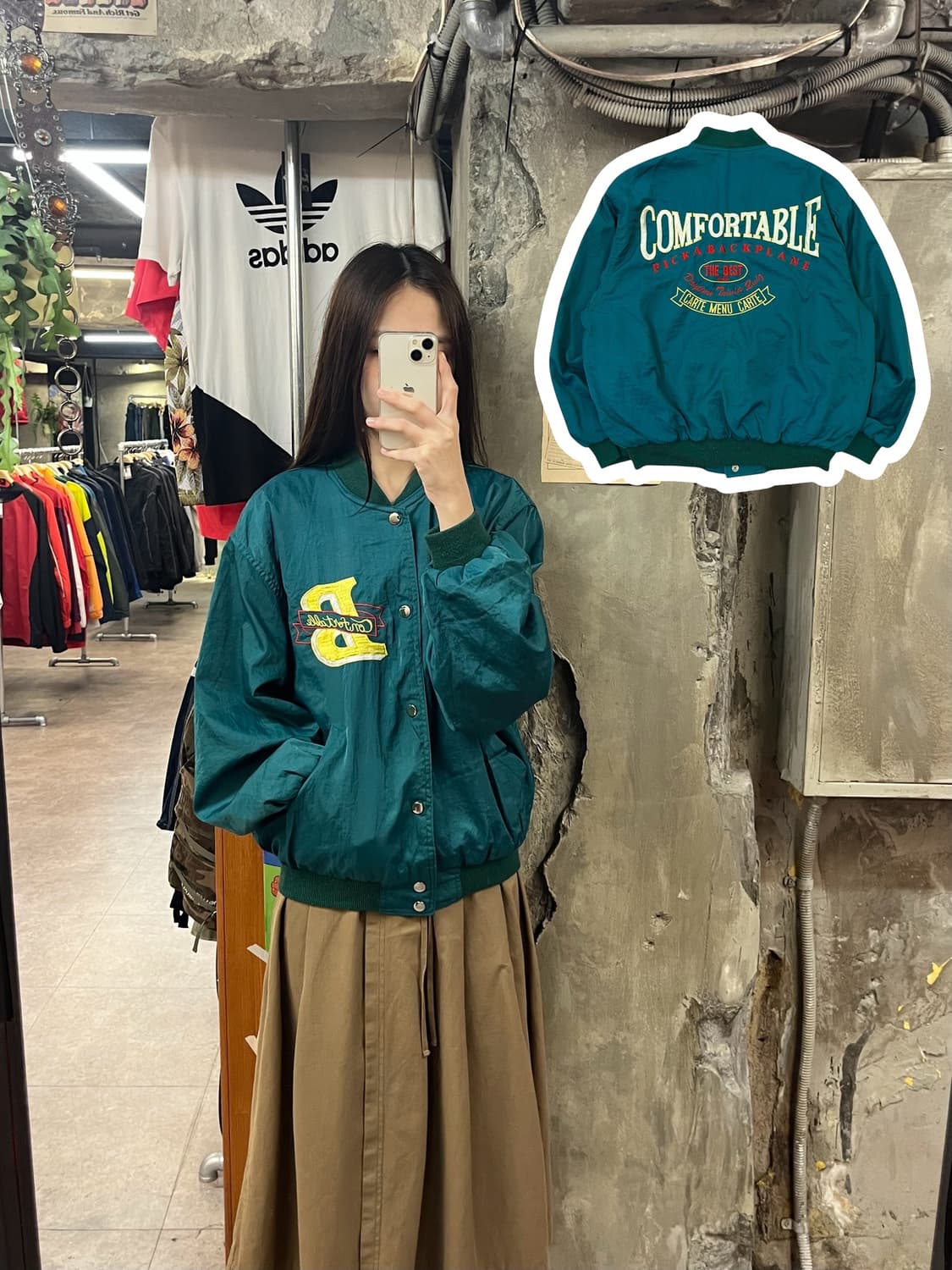 빈티지 버튼 바시티 자켓 그린 M #csz1585 상품이미지1