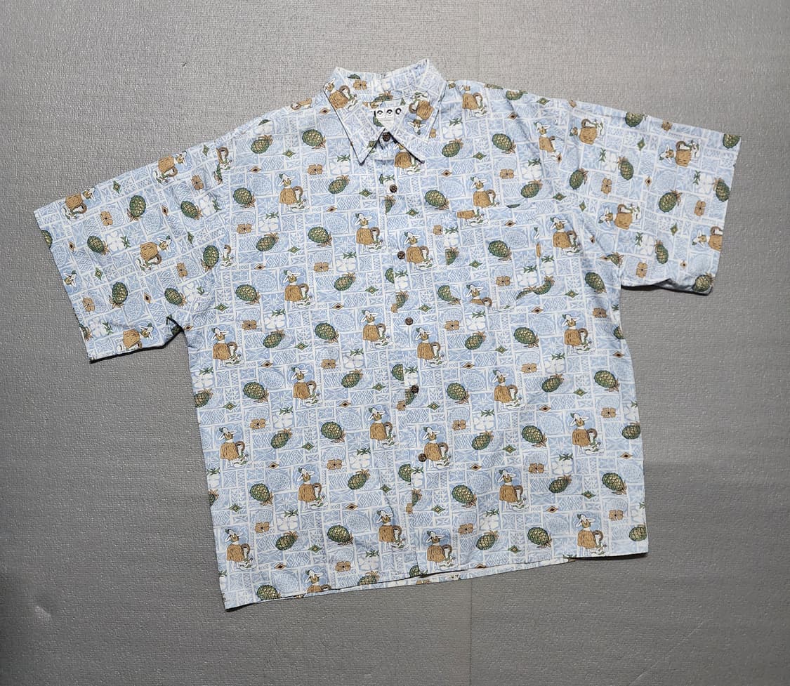 USA 빈티지 반팔 블루패턴 하와이안 셔츠 상품이미지1