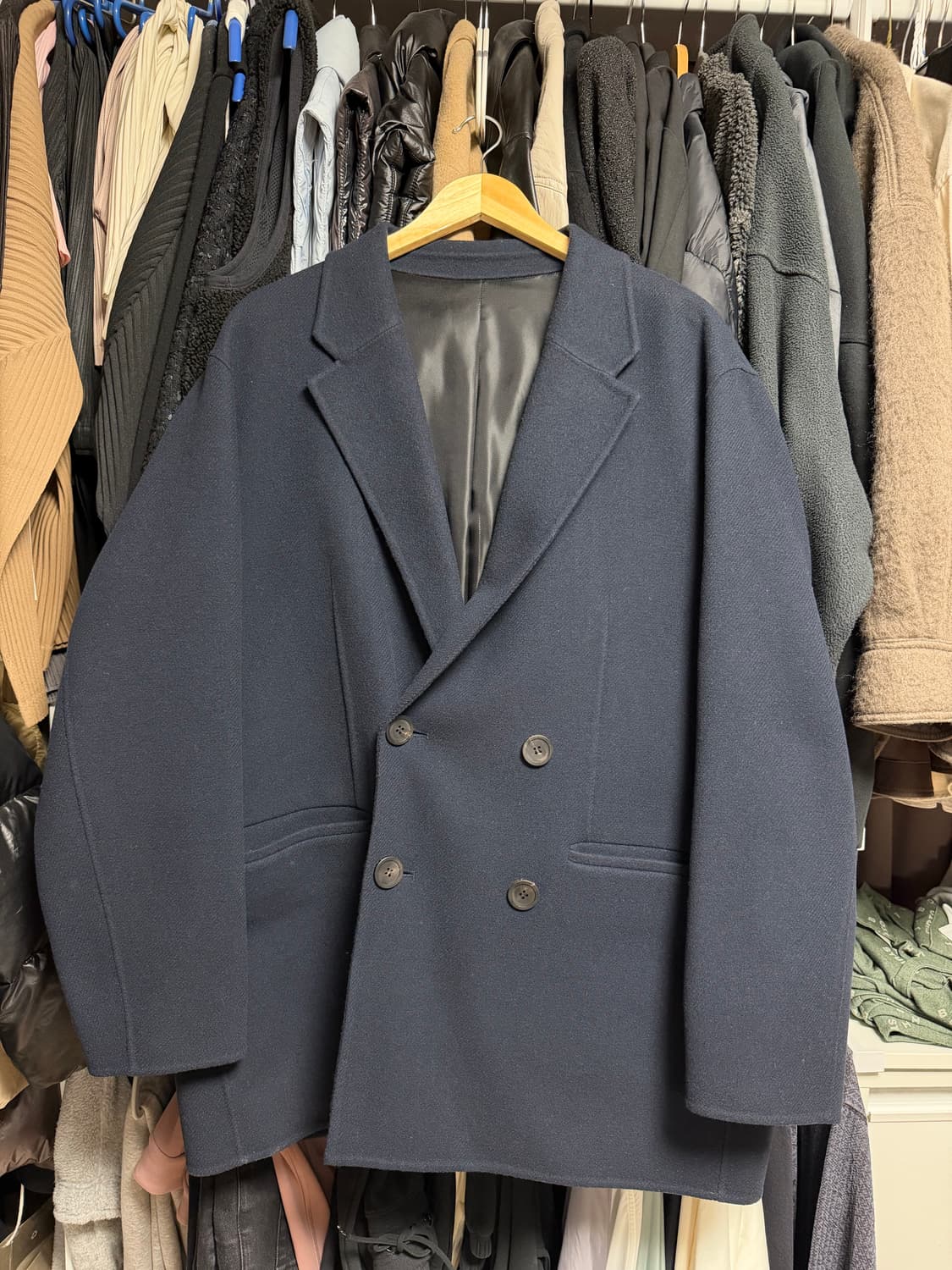 [48] 솔리드옴므 캐시미어혼방 더블 울자켓 네이비 상품이미지1