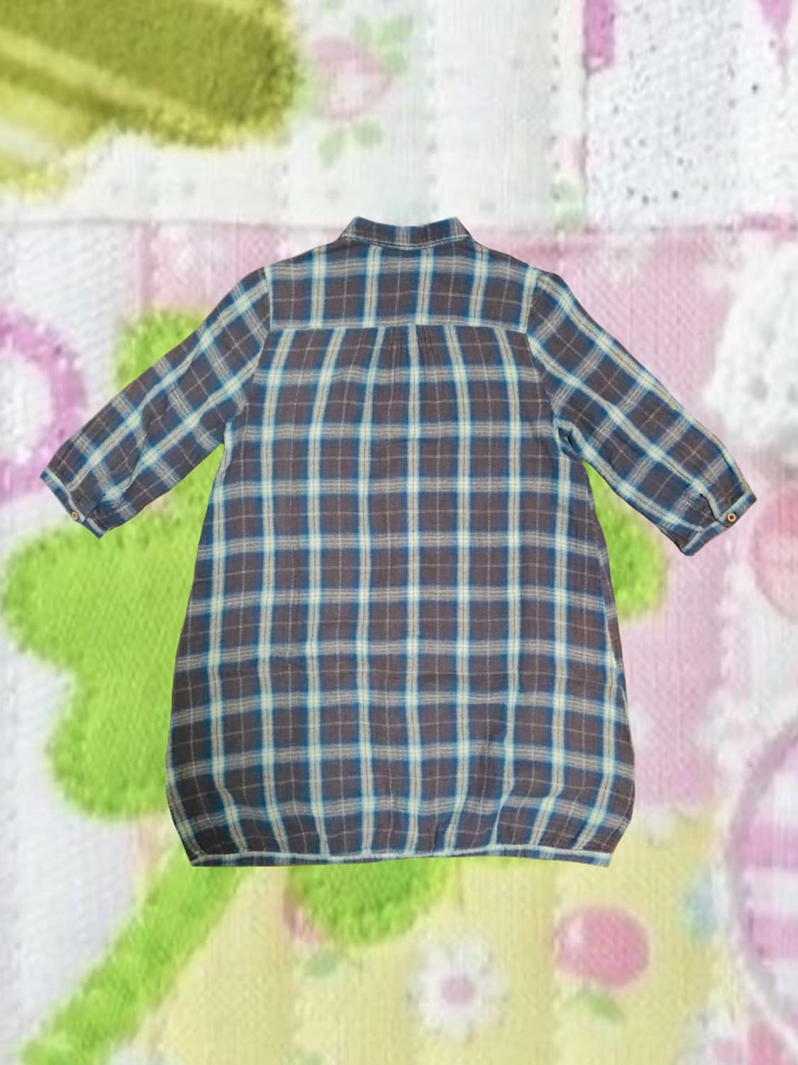 빈티지 모리걸 모리노가토 체크 셔링 셔츠 블라우스 우드단추 상품이미지2