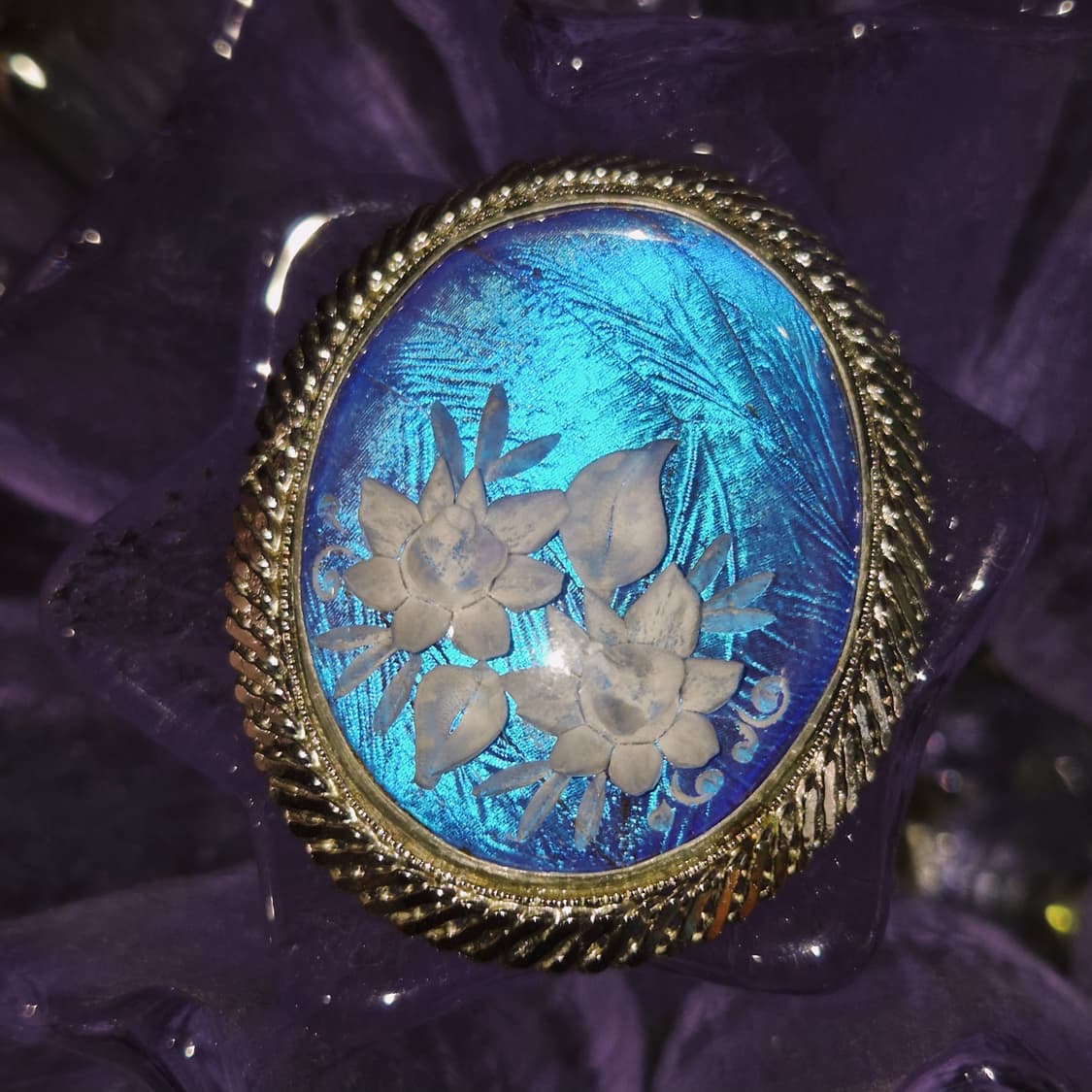 90s 브라질 모르포 나비 날개 꽃잎 카빙 브로치 상품이미지4