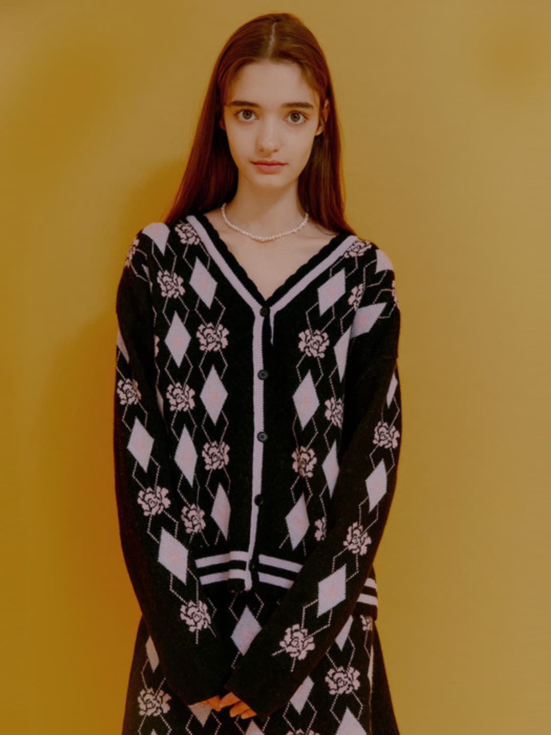 듀이하트듀이 아가일 스캘럽 울 니트 셋업 상품이미지1