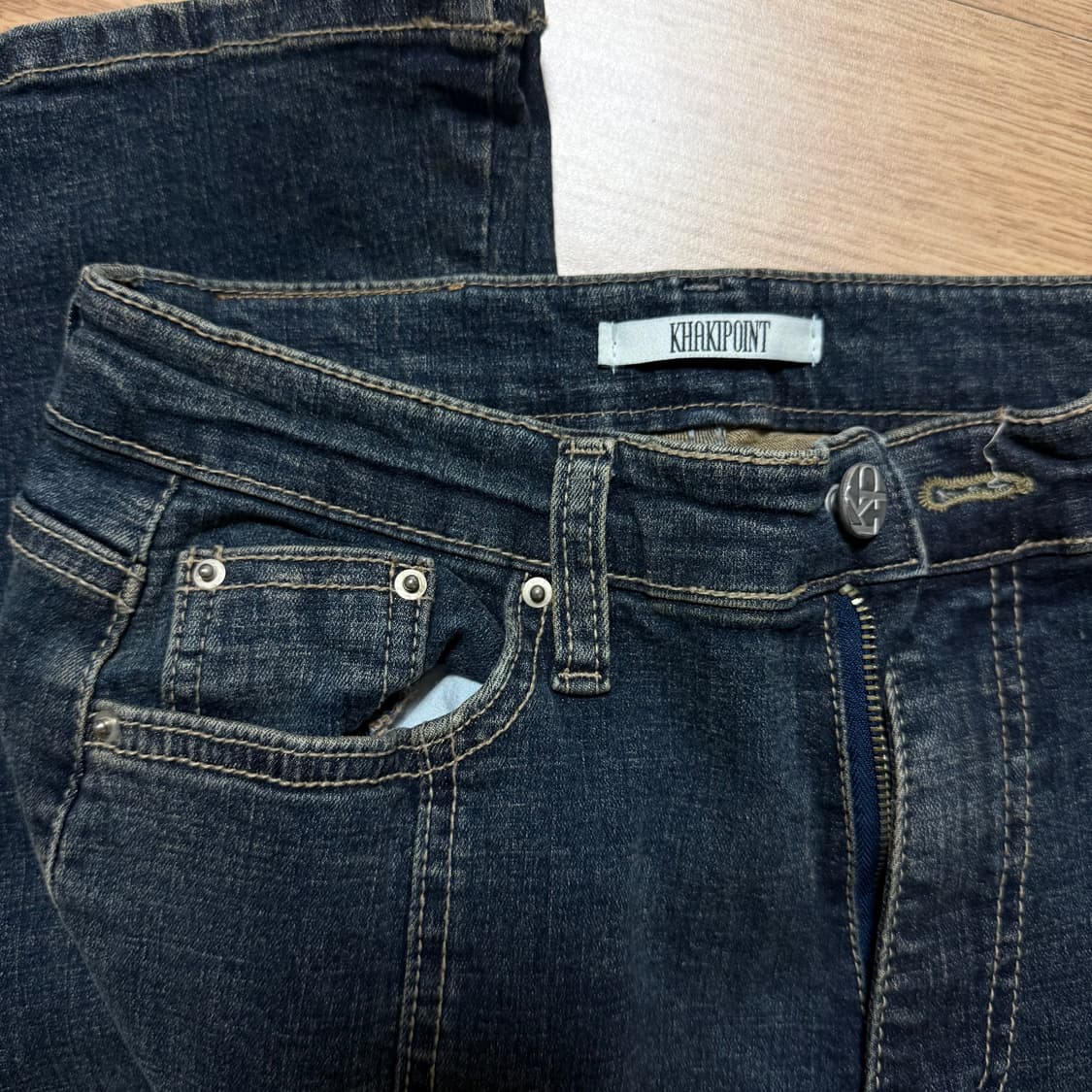 카키포인트 워싱 부츠컷 데님 진청 상품이미지2