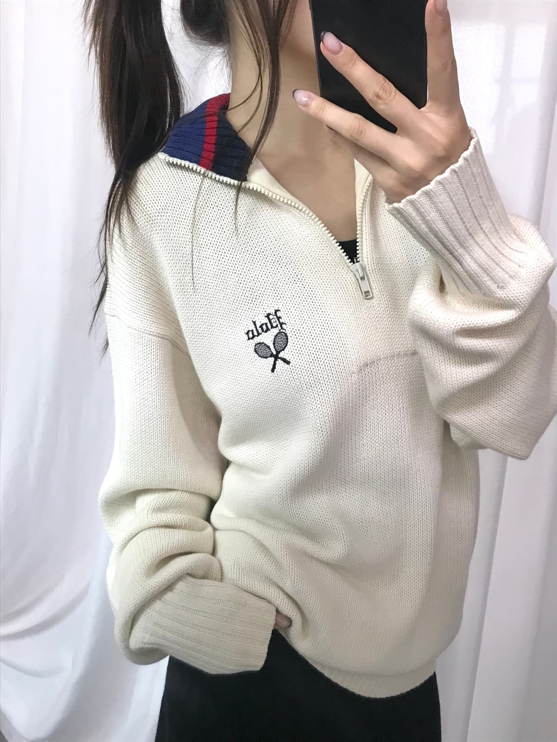 Polo 폴로 랄프로렌 테니스로고 카라배색 아이보리 반집업 상품이미지9